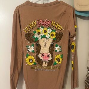 Simply Southern Brown Floral Cow Long Sleeve